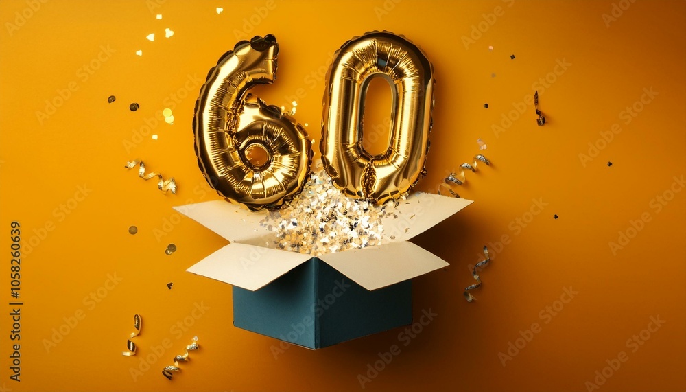 Number 60 birthday balloon celebration gift box lay flat explosion Number 60 birthday balloon celebration gift box lay flat explosion