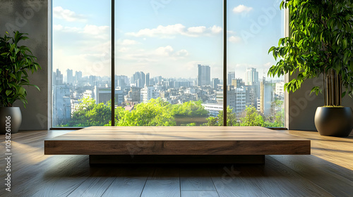 Empty Wooden Platform in Modern Living Room 3D Illustration