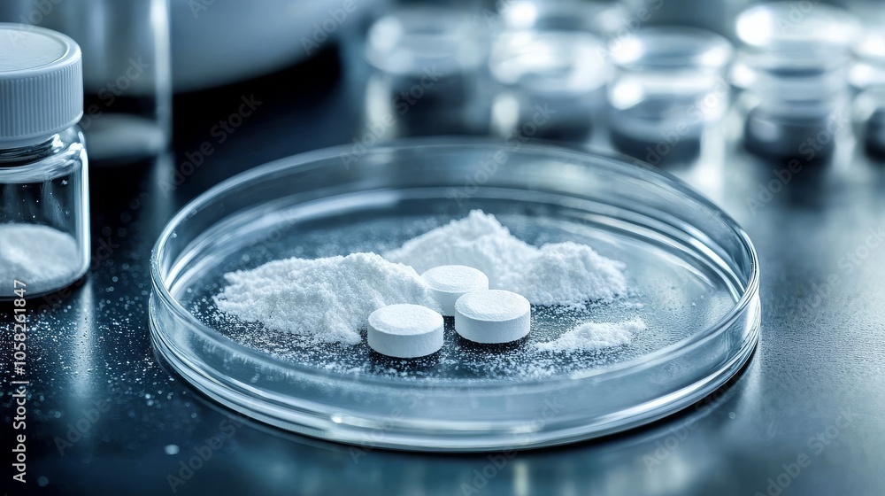 Close-up view of potassium sorbate and sodium benzoate food additives. Close-up view of potassium sorbate and sodium benzoate food additives.