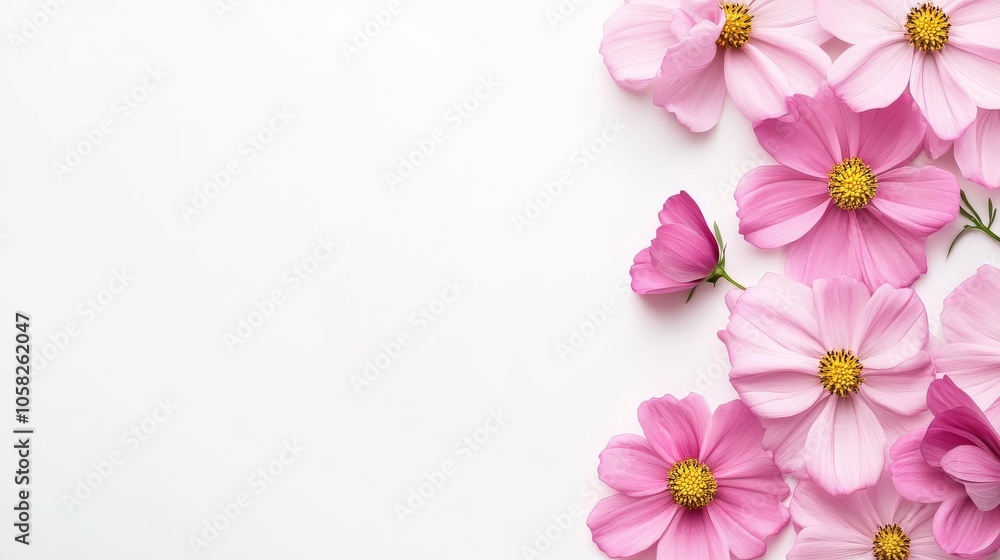 The soft hues of blooming cosmos create a refreshing and serene feel. The soft hues of blooming cosmos create a refreshing and serene feel.