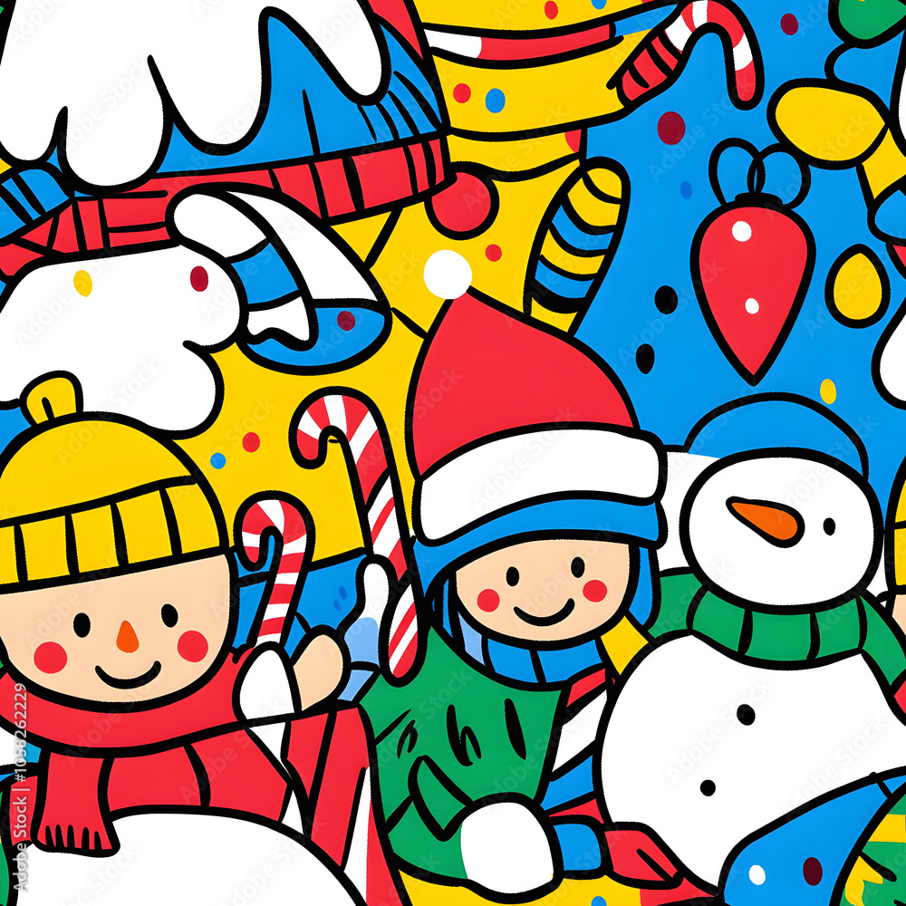 custom made wallpaper toronto digitalSeamless Pattern Whimsical Christmas and New Year Doodles Featuring Festive Icons, Cozy Winter Scenes, and Seasonal Decorations in Vibrant Colors