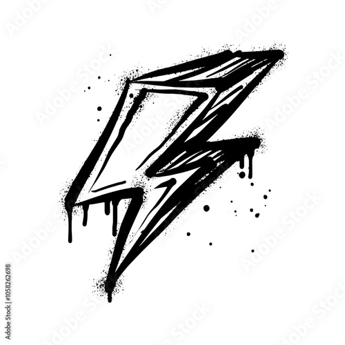 Spray painted graffiti Electric lightning flash, Lightning bolt in black over white. Drops of sprayed thunder bolt symbol. isolated on white background. vector illustration