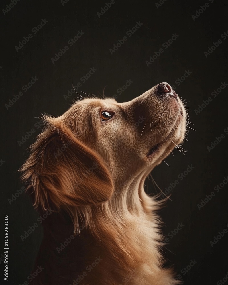 Mystic portrait of baby Golden Retriever, copy space on right side, Headshot, Close-up View, isolated on white background Mystic portrait of baby Golden Retriever, copy space on right side, Headshot, Close-up View, isolated on white background