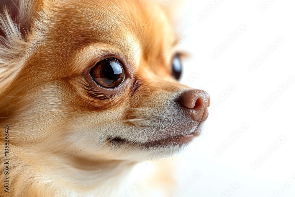 Mystic portrait of baby Chihuahua in studio, copy space on right side, Headshot, Close-up View, isolated on white background Mystic portrait of baby Chihuahua in studio, copy space on right side, Headshot, Close-up View, isolated on white background