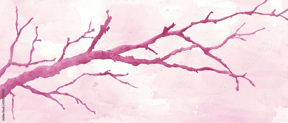 A delicate pink watercolor illustration of a branch, featuring intricate and fine twigs against a soft pastel background. A delicate pink watercolor illustration of a branch, featuring intricate and fine twigs against a soft pastel background.