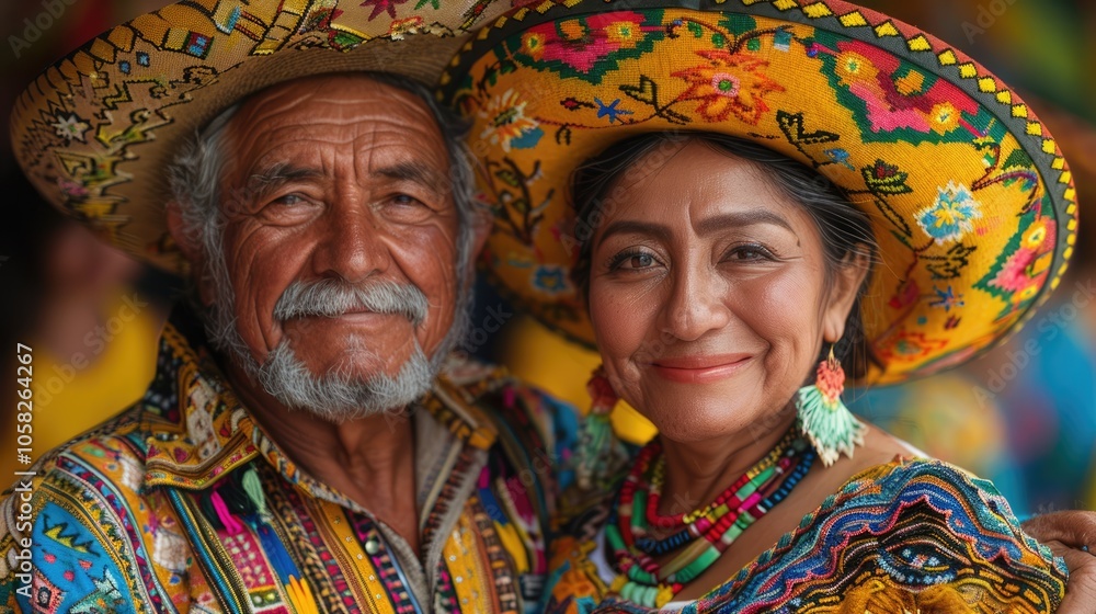 Fototapeta premium portrait of happy mexican couple in traditional clothes.