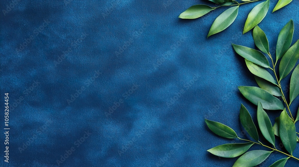 Elegant Blue Canvas with Green Leaves Border Elegant Blue Canvas with Green Leaves Border