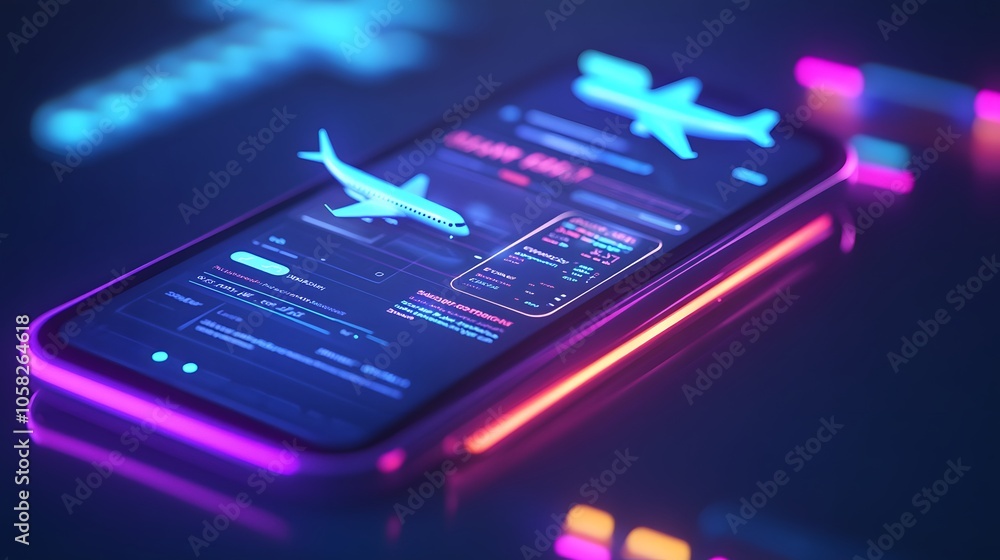 Booking ticket online on mobile application . Travel concept. 3d rendering. Booking ticket online on mobile application . Travel concept. 3d rendering.