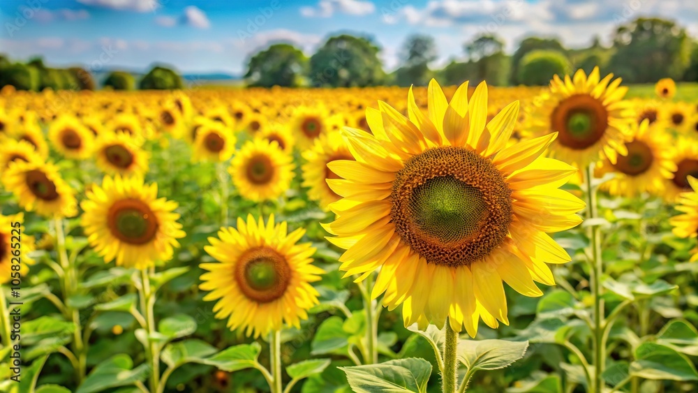 A golden sunflower field with tall yellow flowers and green foliage on a warm summer day, nature, yellow, sunny day, rural A golden sunflower field with tall yellow flowers and green foliage on a warm summer day, nature, yellow, sunny day, rural