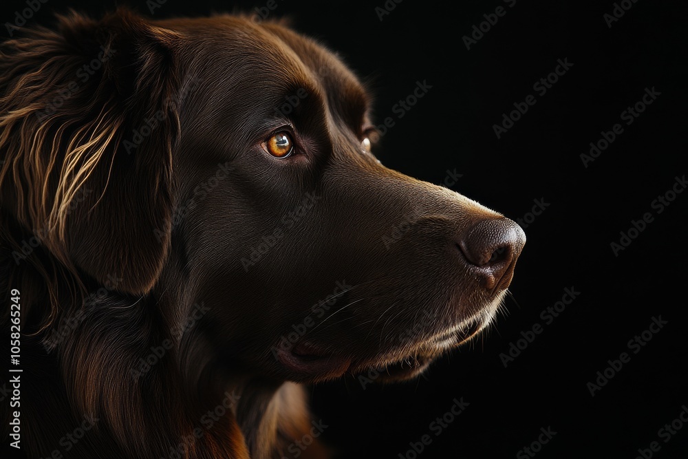 Mystic portrait of Newfoundland in studio, copy space on right side, Headshot, Close-up View, isolated on black background Mystic portrait of Newfoundland in studio, copy space on right side, Headshot, Close-up View, isolated on black background