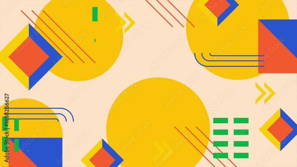 geometric patterns with playful design elements on soft color background seamless 4k video background motion pop art design yellow orange blue green geometric patterns with playful design elements on soft color background seamless 4k video background motion pop art design yellow orange blue green