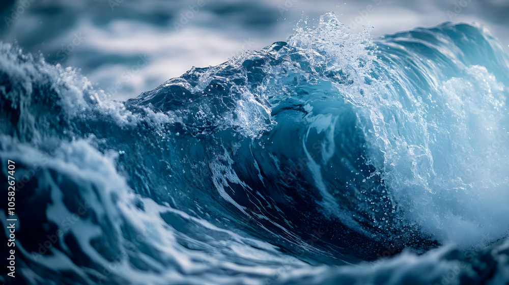 Photo of a Powerful Blue Ocean Wave Crashing Photo of a Powerful Blue Ocean Wave Crashing