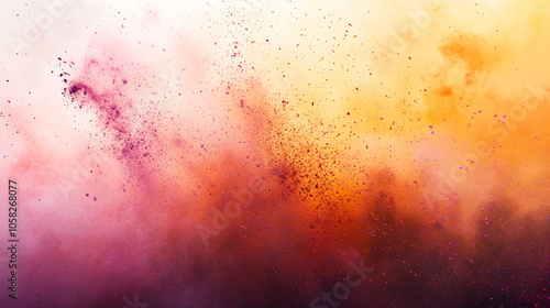 Holi color powder explosion in a rainbow of colors against a clean white background. colorful paint color powder explosion isolated white panorama background. Vibrant explosion of colorful powder. 