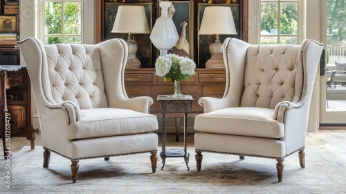 Elegant Wingback Chairs in Classic Living Room Setting