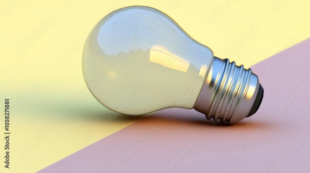 A light bulb resting on a split-colored background. A light bulb resting on a split-colored background.