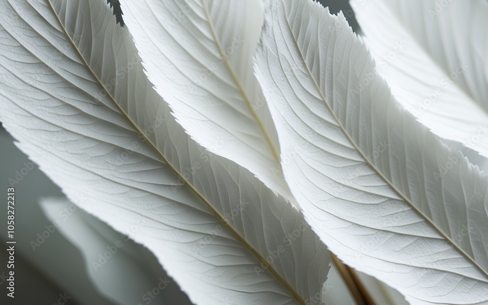 Elegant Close-Up of White Leaves with Layered Veins and Soft Shadows for Nature-Inspired Background Elegant Close-Up of White Leaves with Layered Veins and Soft Shadows for Nature-Inspired Background