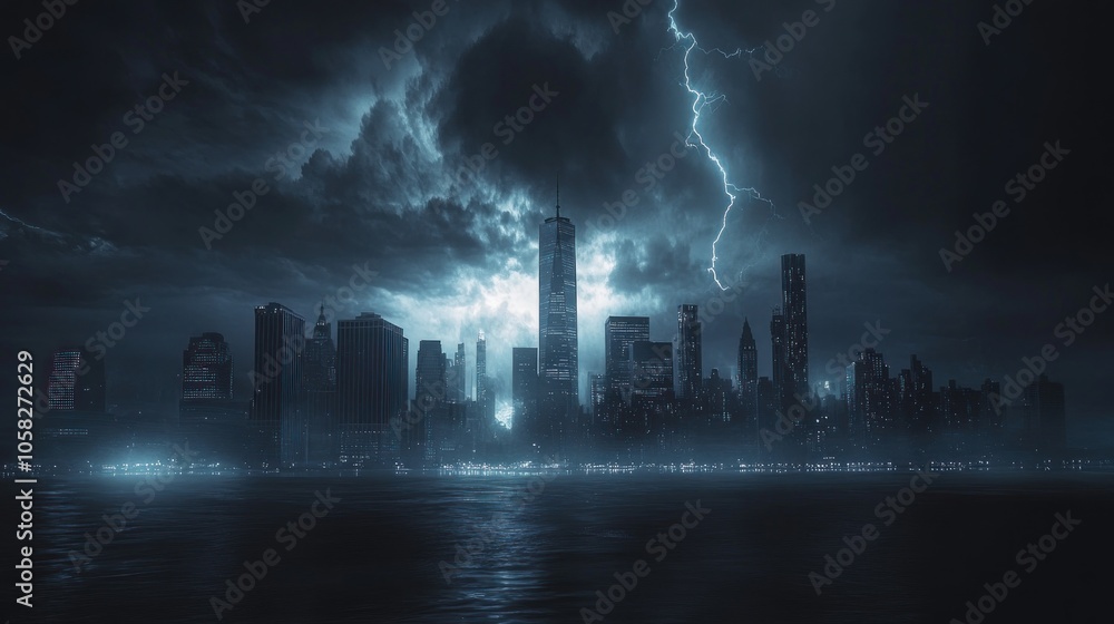 Obraz premium Thunderstorm over the Cityscape