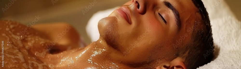 Naklejka premium A man is lying on a towel with his head resting on his hand