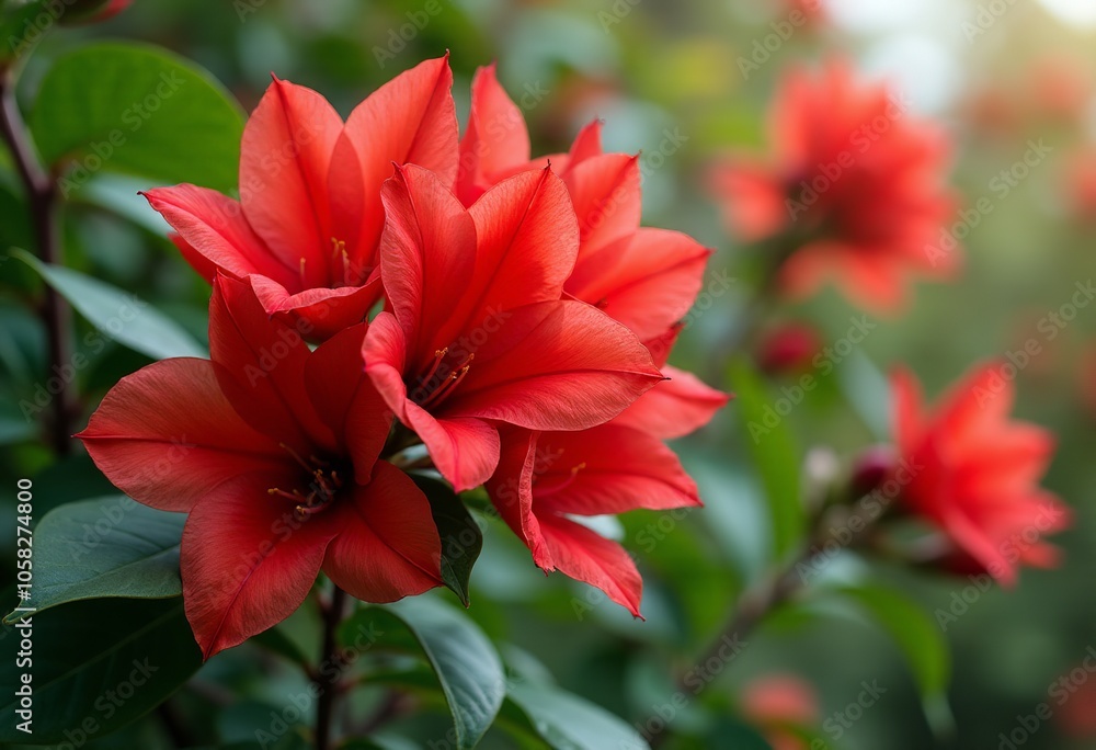 Elegant Sazanka Flowers: A Stunning Display of Red and White Blooms Amidst Lush Green Foliage, Perfect for Autumn Gardens Elegant Sazanka Flowers: A Stunning Display of Red and White Blooms Amidst Lush Green Foliage, Perfect for Autumn Gardens