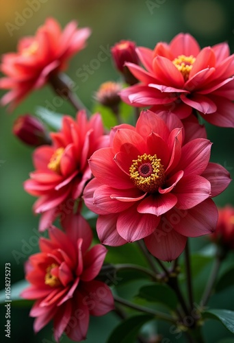 Vibrant Autumn Blooms: Captivating Sazanka Plant Showcasing Red and White Flowers Against Lush Green Foliage