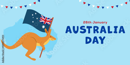 australia day horizontal banner illustration with kangaroo