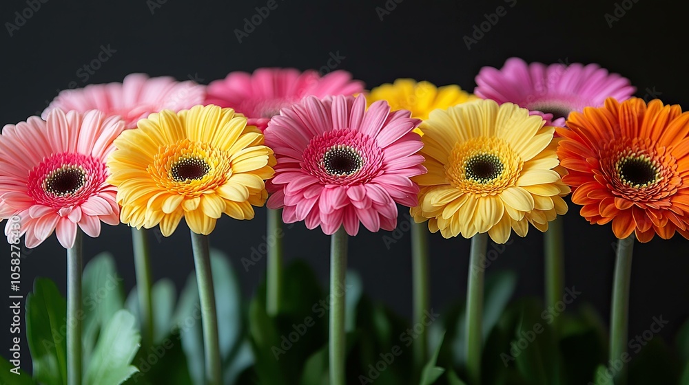 Vibrant Neon Colored Flowers in a Wide View Bunch Against a Black Background for Stunning Contrast Vibrant Neon Colored Flowers in a Wide View Bunch Against a Black Background for Stunning Contrast