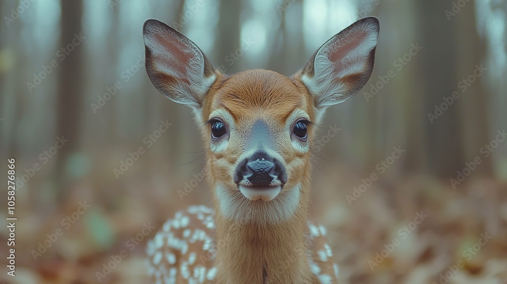 White-tailed deer fawn and doe walking along a serene natural trail in a lush green forest setting White-tailed deer fawn and doe walking along a serene natural trail in a lush green forest setting