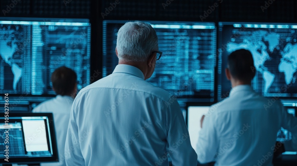 A group of professionals in white shirts analyze data on large screens in a modern, tech-driven environment, focusing on complex information systems. A group of professionals in white shirts analyze data on large screens in a modern, tech-driven environment, focusing on complex information systems.
