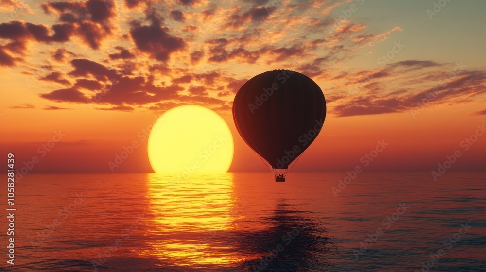 Hot Air Balloon Sunset over the Sea Hot Air Balloon Sunset over the Sea