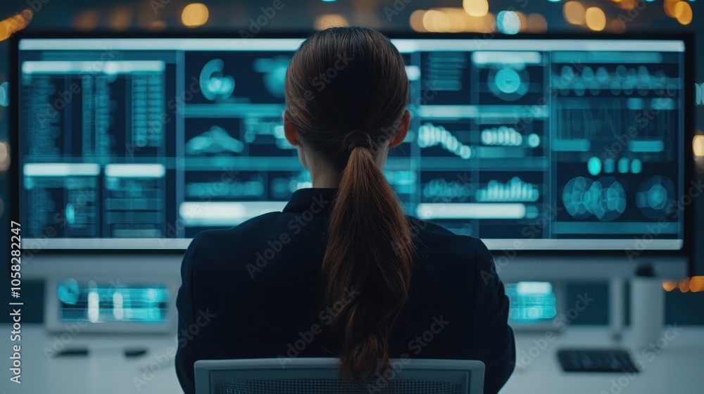 A focused individual analyzes data displayed on multiple screens in a modern workspace, emphasizing technology and analytics. A focused individual analyzes data displayed on multiple screens in a modern workspace, emphasizing technology and analytics.