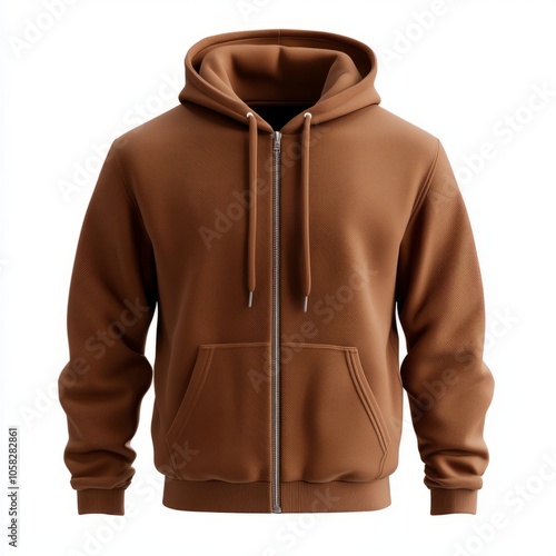 realistic high quality color Brown zip hoodie mockup isolated