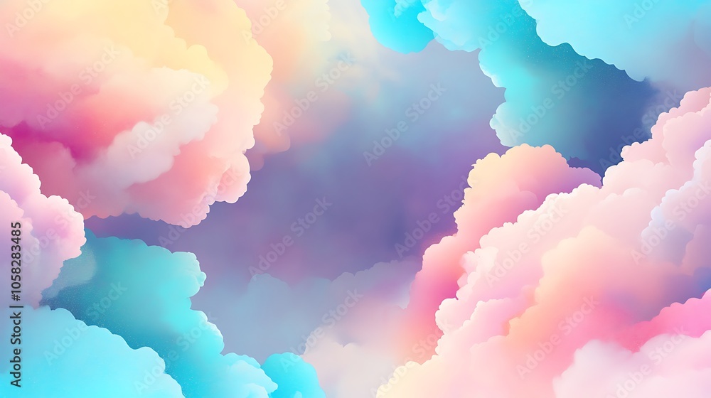 Fototapeta premium A stunning abstract panoramic header design featuring layers of pastel colorful clouds in varying shades of pink, blue, and purple
