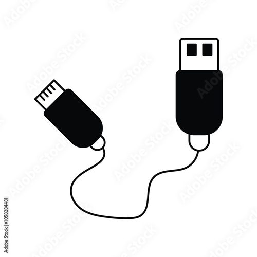 usb cable glyph icon with white background vector stock illustration