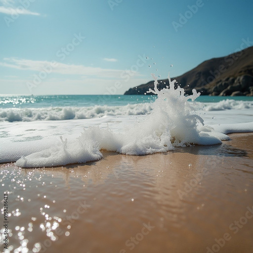Ola salpicando en la orilla de una playa