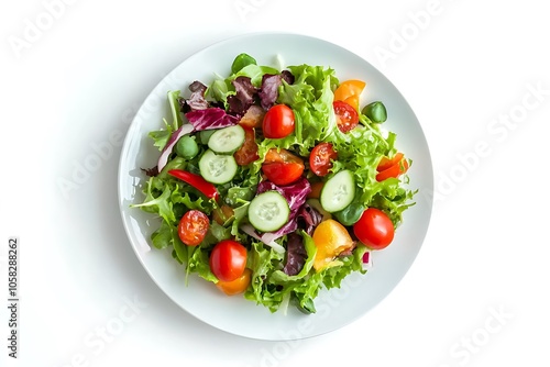 Healthy vegetarian mixed salad with colorful vegetables on white background