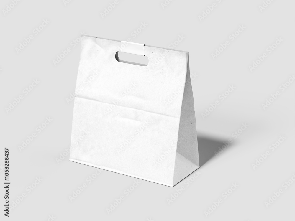 White Blank Takeaway Paper Bag Mockup 3D Render White Blank Takeaway Paper Bag Mockup 3D Render