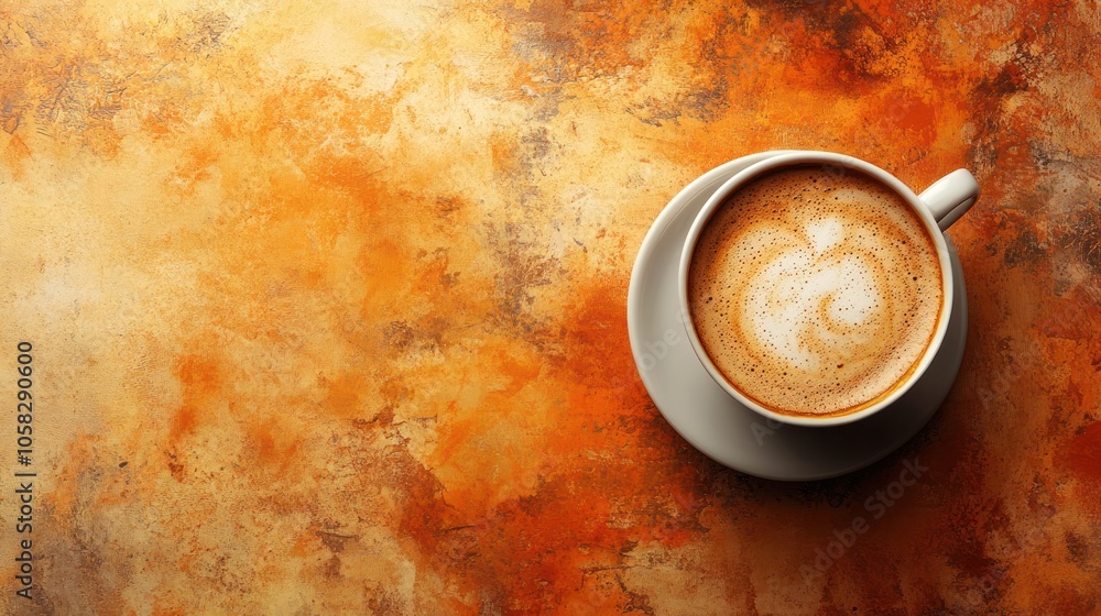 A cup of coffee sits on a textured orange surface, showcasing a cozy atmosphere. A cup of coffee sits on a textured orange surface, showcasing a cozy atmosphere.