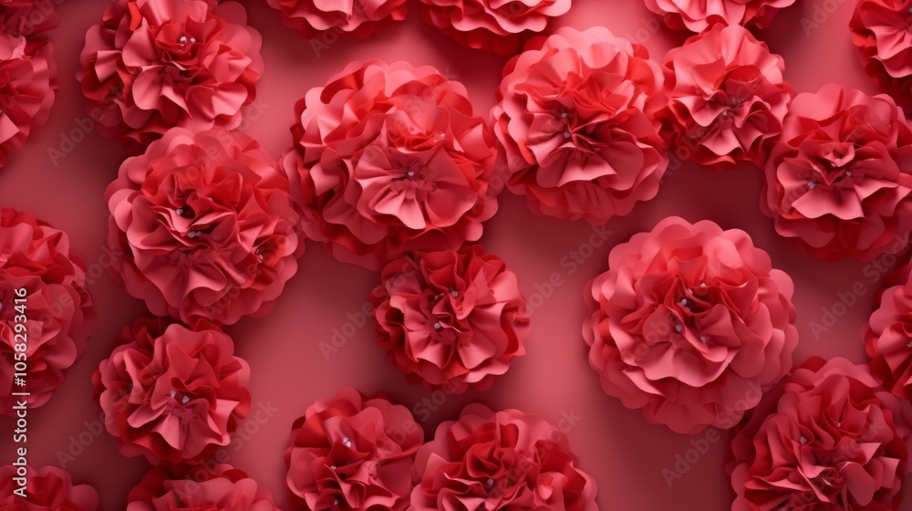 Elegant floral wall of red carnations – 3d render of romantic flower arrangement on vibrant red background
Elegant floral wall of red carnations – 3d render of romantic flower arrangement on vibrant red background