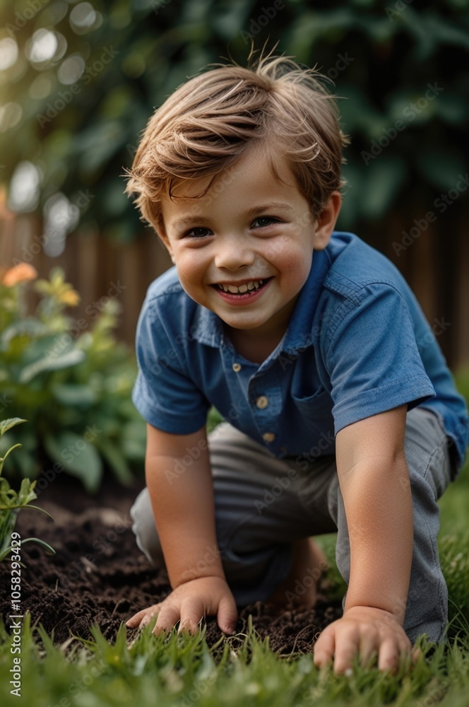 Happy boy playing in the garden Happy boy playing in the garden