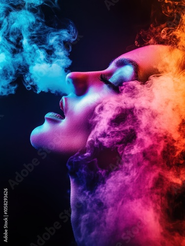 Colorful Smoke Portrait of Woman 