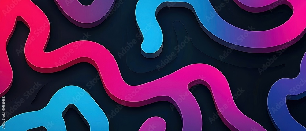 Vibrant abstract lines in pink and blue creating a dynamic wave pattern against a dark background. Vibrant abstract lines in pink and blue creating a dynamic wave pattern against a dark background.