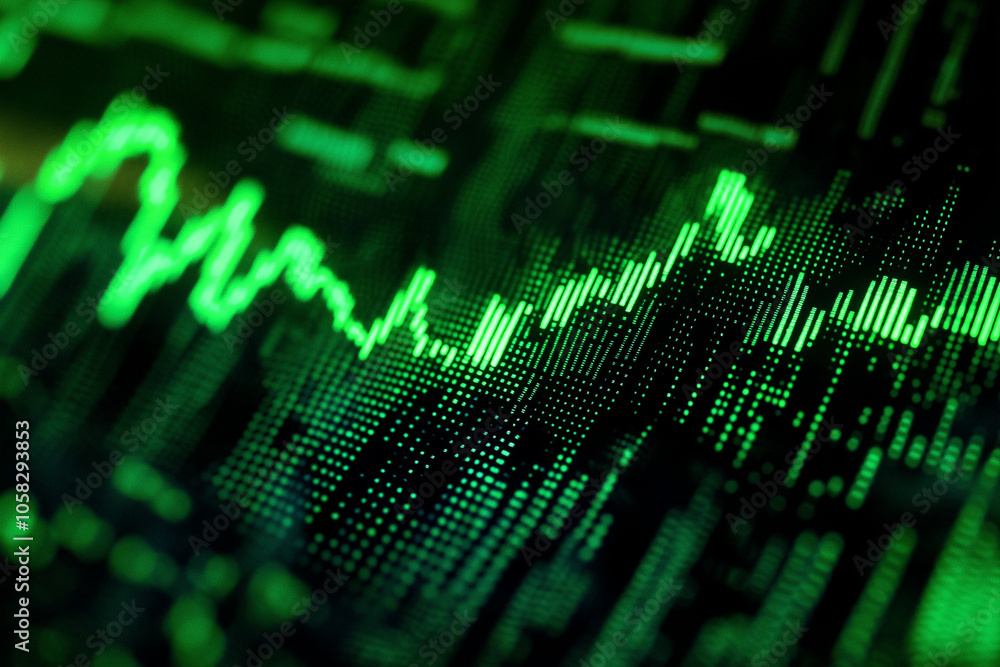 Stock chart with zigzag line green candlestick pattern Stock chart with zigzag line green candlestick pattern