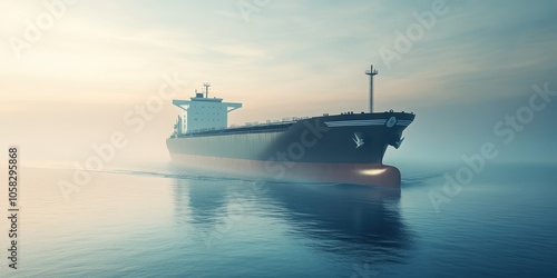 Cargo Ship in Ocean Fog 