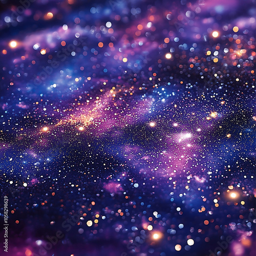 Dreamy Purple and Blue Glitter Galaxy Background, Sparkling Cosmic Scene with Starry Dust and Nebula Glow