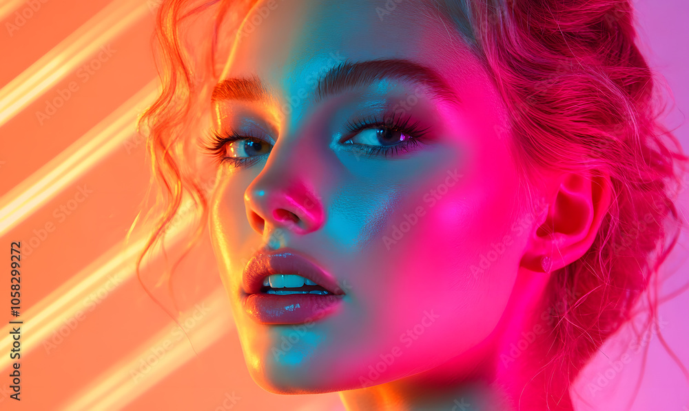 Obraz premium Modern Beauty Concepts: Women in Dynamic Urban and Natural Environments, Featuring Bold Geometric Designs and Retro Album Cover Inspirations