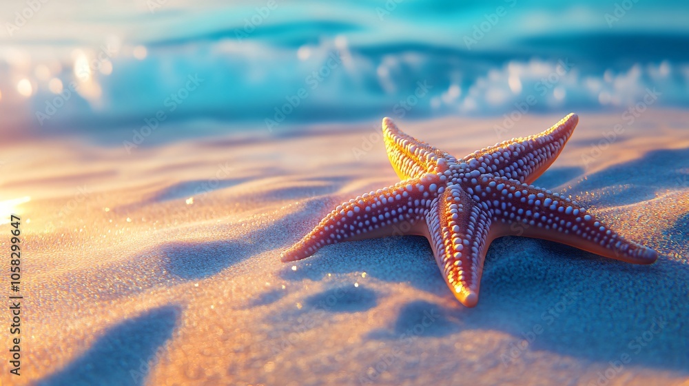 Starfish on Sandy Beach at Sunset Starfish on Sandy Beach at Sunset
