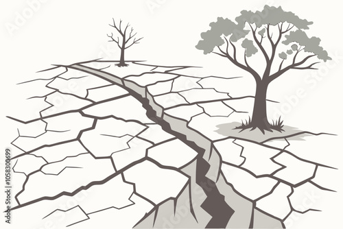 Cracked ground in earthquake illustration photo