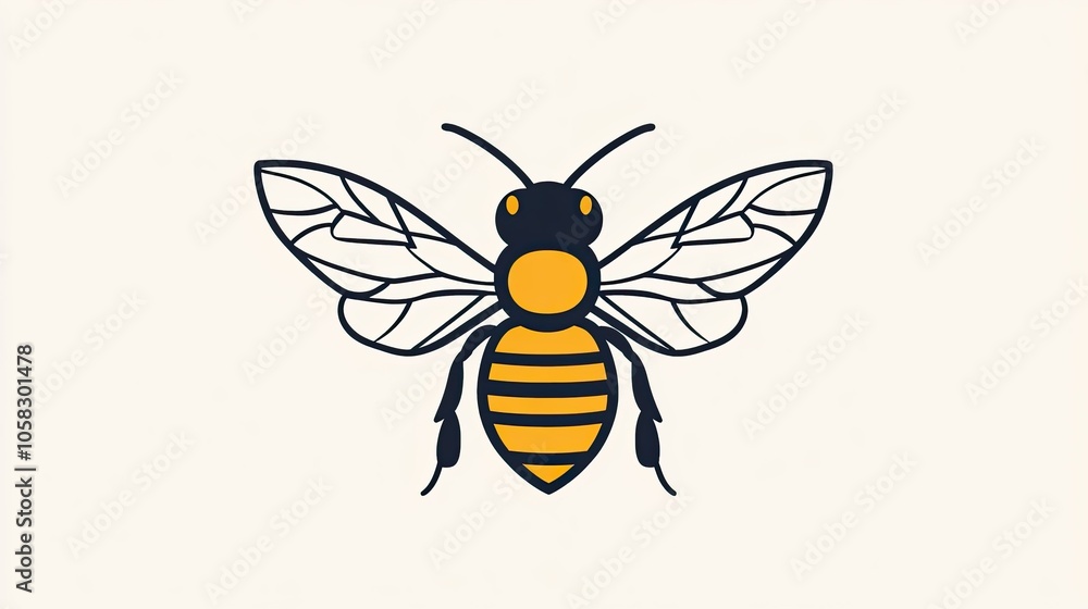 Simple bee icon with minimalist wings and clean geometric shapes. Simple bee icon with minimalist wings and clean geometric shapes.