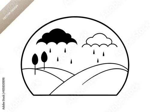 Rainy season natural scene landscape silhouette black vector art design 