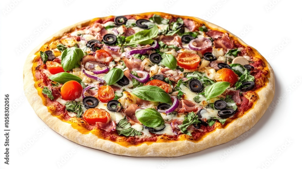 Ingredients neatly arranged around pizza dough, ready for a delicious Italian creation on a white background. Ingredients neatly arranged around pizza dough, ready for a delicious Italian creation on a white background.